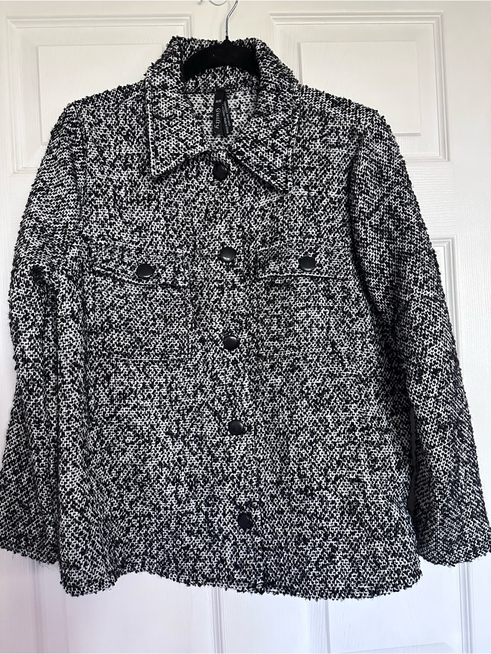 Women’s Black & White Bouclé Button-Front Blazer Jacket